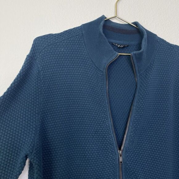 Theory Mens Zip Up Sweater Large Waffle Knit Udeval Breach Mock Neck Cardigan - Picture 2 of 11